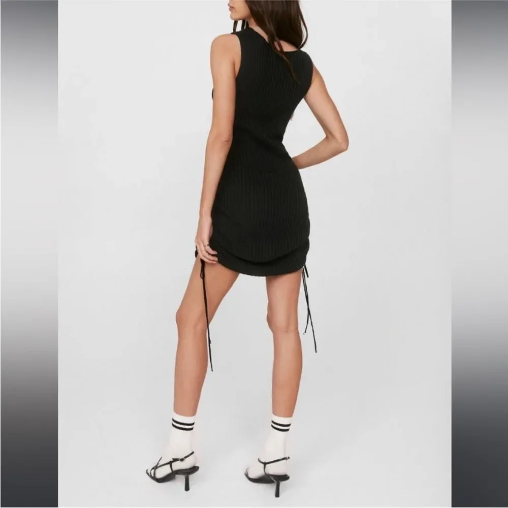 Reformation Black Ruche Knitted Mini Dress